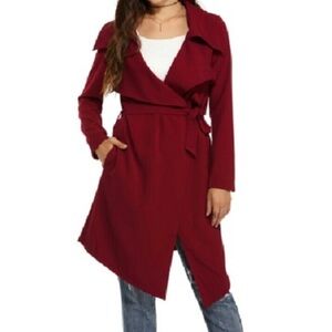 Elegant Burgundy Duster Wrap Coat with Pockets Size Medium